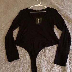 Black V Neck Bodysuit